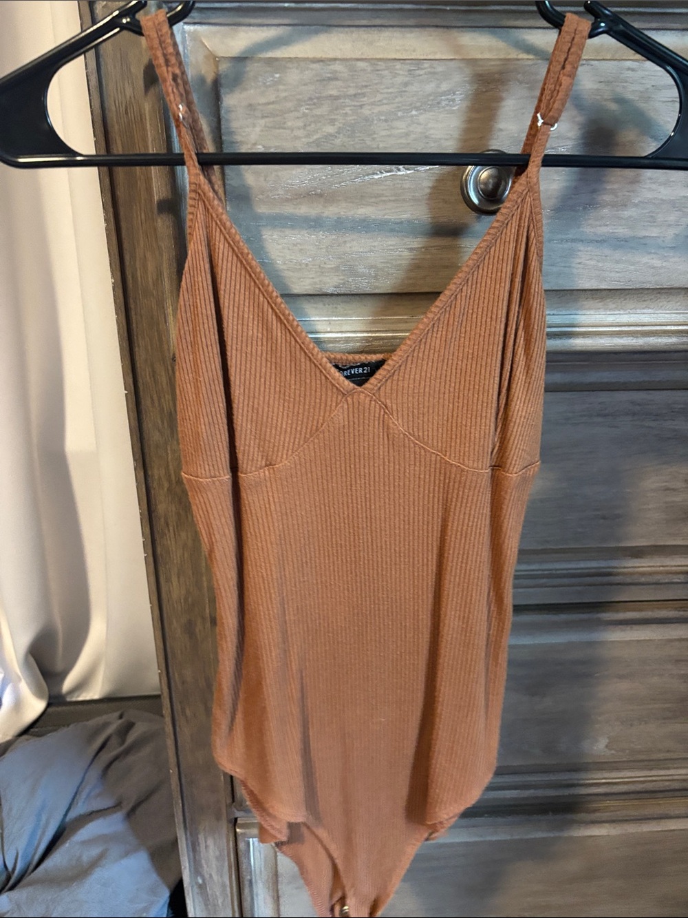 Forever 21 Ribbed V-Neck Brown Cami Bodysuit